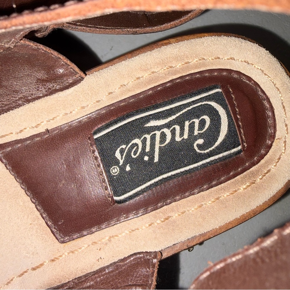 Vintage Candie’s Brown Leather Wooden Platform Sandals Shoes size 8 90’s Y2K - Picture 9 of 11